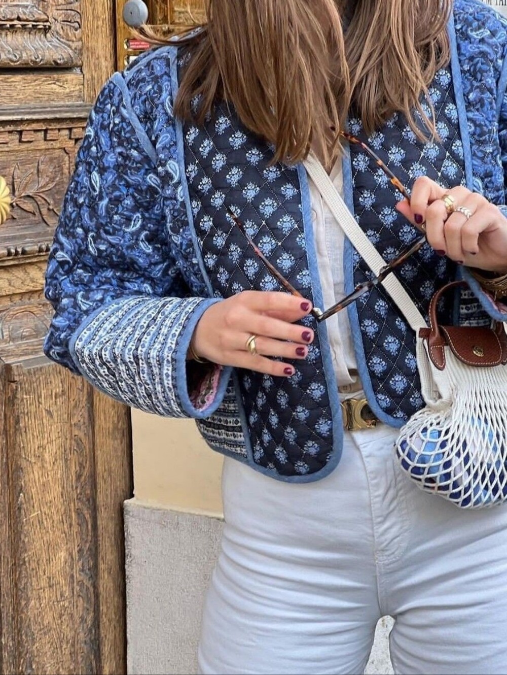 Quilted Blue Patterned Women's Jacket S-M